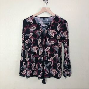 White House Black Market Long-Sleeve‎ Paisley Printed Blouse Size XS